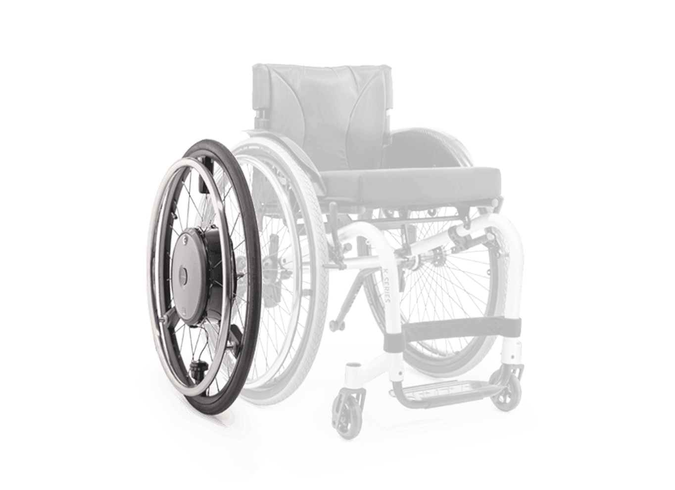 Rollstuhl mit kraftverstärkendem Antrieb e-motion von der Seite