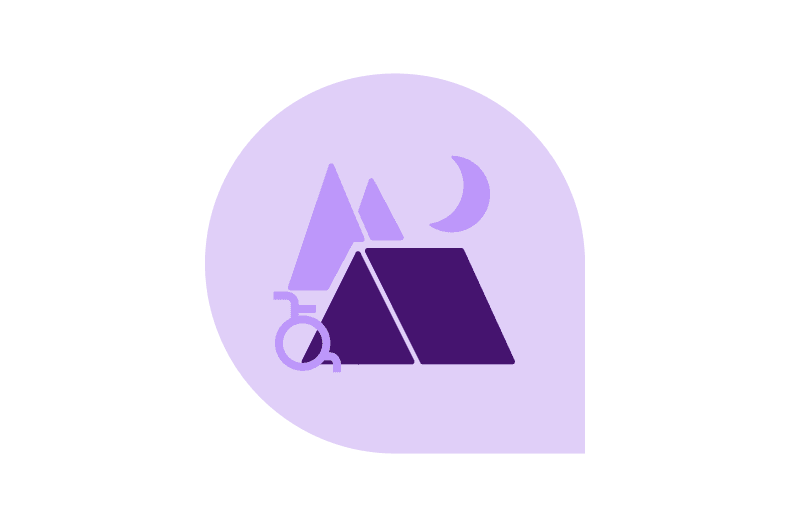 Piktogramm mit Zelt und Rollstuhl-Icon