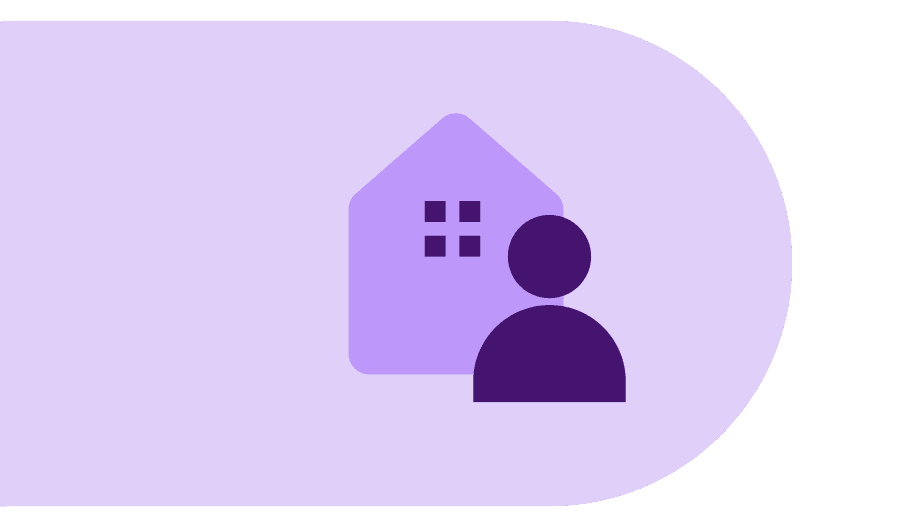 Grafik von einem Haus und einer Person im Vordergrund