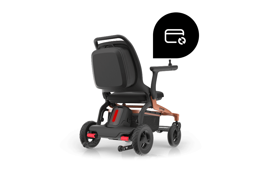 Rückansicht von erivo carbon im 45 Grad Winkel mit weißem Cashback-Icon auf schwarzem Hintergrund.